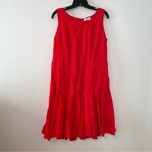 Calvin Klein Fit And Flare Exposed Seam Detail Linen Blend Midi-Dress Size 12